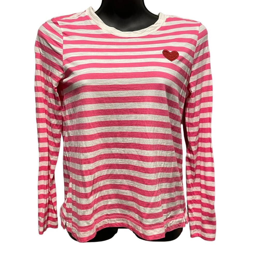 Loft Pink and White Stripe Long Sleeve Shirt - Small